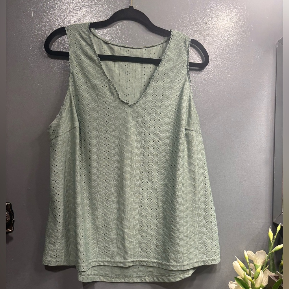 SHEIN Light Sage Eyelet Lace Tank Top Soft Green Spring Layering Summer